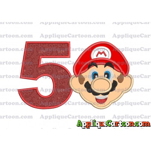 Face Super Mario Applique Embroidery Design Birthday Number 5