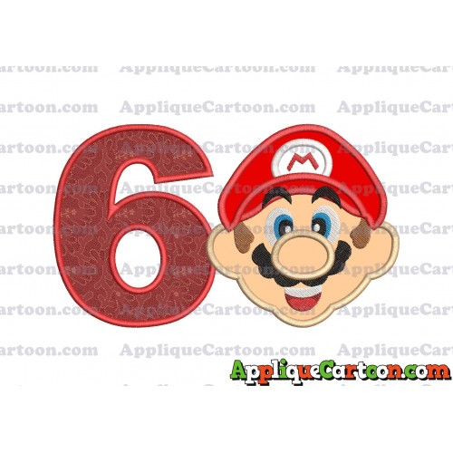 Face Super Mario Applique Embroidery Design Birthday Number 6