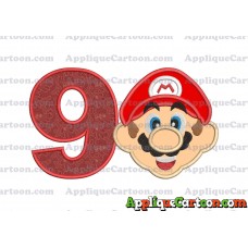 Face Super Mario Applique Embroidery Design Birthday Number 9