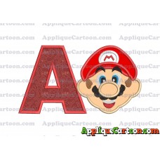 Face Super Mario Applique Embroidery Design With Alphabet A
