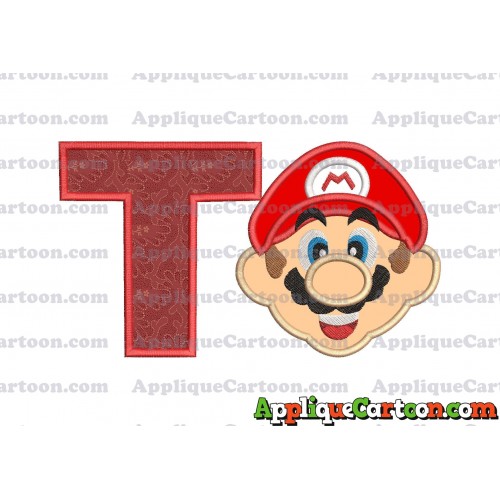 Face Super Mario Applique Embroidery Design With Alphabet T
