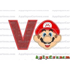 Face Super Mario Applique Embroidery Design With Alphabet V