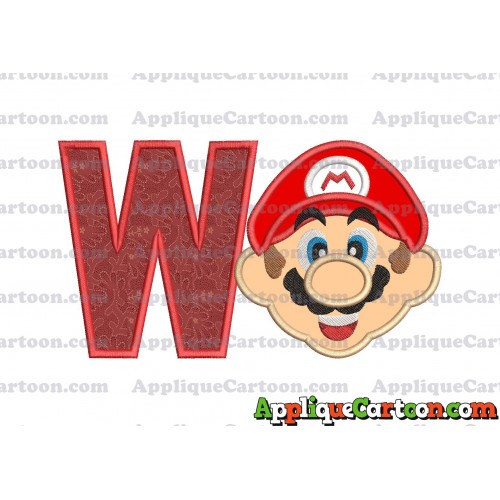 Face Super Mario Applique Embroidery Design With Alphabet W