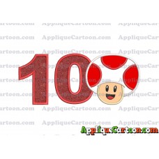 Face Toad Super Mario Applique Embroidery Design Birthday Number 10