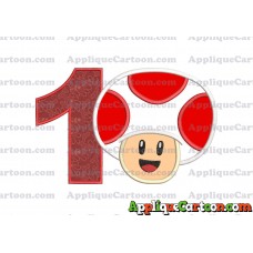 Face Toad Super Mario Applique Embroidery Design Birthday Number 1
