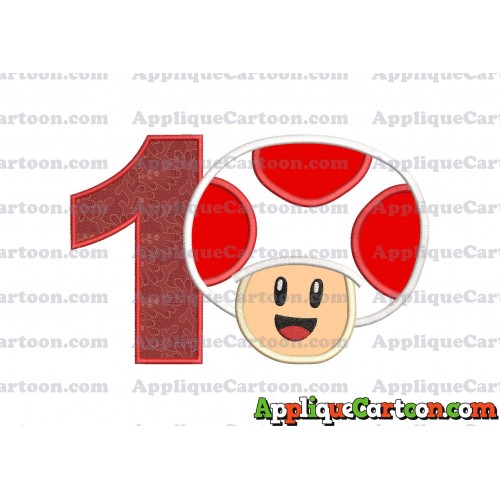 Face Toad Super Mario Applique Embroidery Design Birthday Number 1