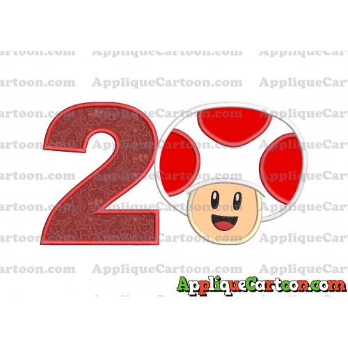 Face Toad Super Mario Applique Embroidery Design Birthday Number 2