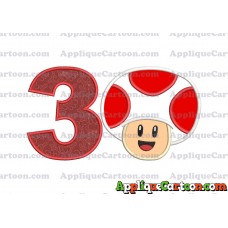 Face Toad Super Mario Applique Embroidery Design Birthday Number 3