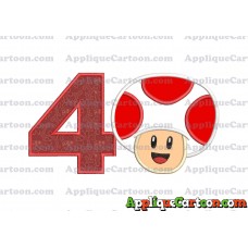 Face Toad Super Mario Applique Embroidery Design Birthday Number 4