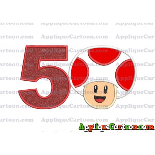 Face Toad Super Mario Applique Embroidery Design Birthday Number 5