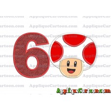 Face Toad Super Mario Applique Embroidery Design Birthday Number 6