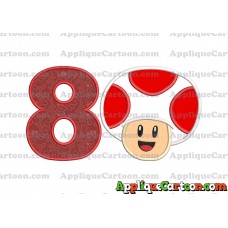Face Toad Super Mario Applique Embroidery Design Birthday Number 8