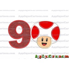 Face Toad Super Mario Applique Embroidery Design Birthday Number 9