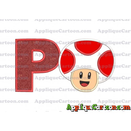 Face Toad Super Mario Applique Embroidery Design With Alphabet P