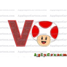 Face Toad Super Mario Applique Embroidery Design With Alphabet V