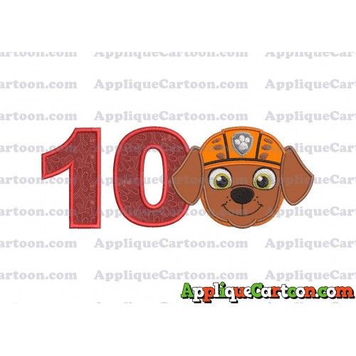 Face Zuma Paw Patrol Applique Embroidery Design Birthday Number 10