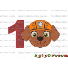 Face Zuma Paw Patrol Applique Embroidery Design Birthday Number 1