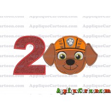 Face Zuma Paw Patrol Applique Embroidery Design Birthday Number 2