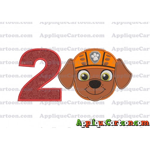 Face Zuma Paw Patrol Applique Embroidery Design Birthday Number 2