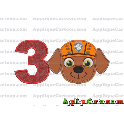 Face Zuma Paw Patrol Applique Embroidery Design Birthday Number 3