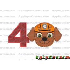 Face Zuma Paw Patrol Applique Embroidery Design Birthday Number 4