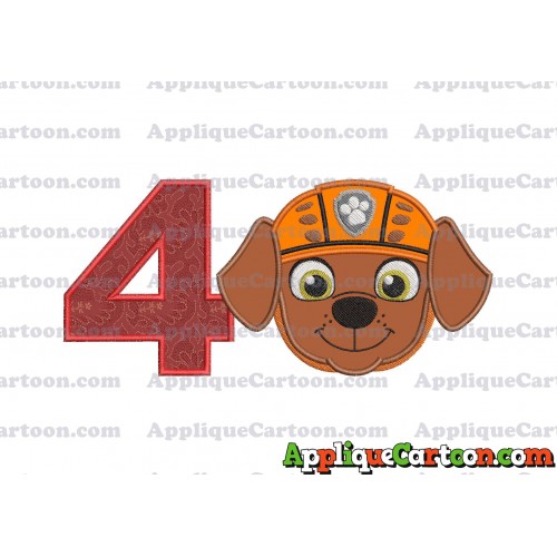 Face Zuma Paw Patrol Applique Embroidery Design Birthday Number 4