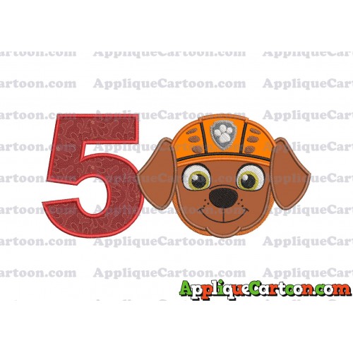Face Zuma Paw Patrol Applique Embroidery Design Birthday Number 5