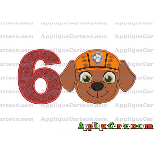 Face Zuma Paw Patrol Applique Embroidery Design Birthday Number 6