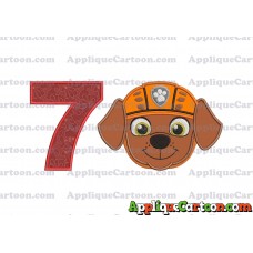 Face Zuma Paw Patrol Applique Embroidery Design Birthday Number 7