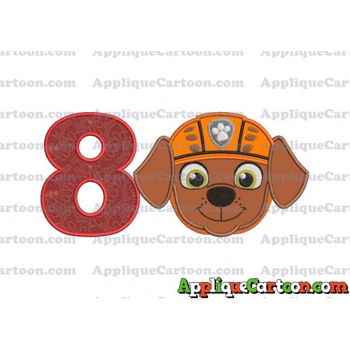 Face Zuma Paw Patrol Applique Embroidery Design Birthday Number 8