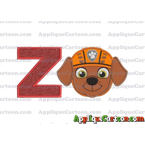 Face Zuma Paw Patrol Applique Embroidery Design With Alphabet Z