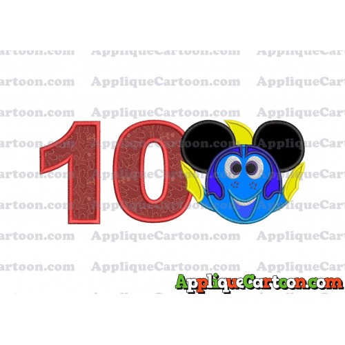 Finding Dory Applique Embroidery Design Birthday Number 10