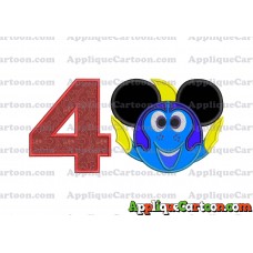 Finding Dory Applique Embroidery Design Birthday Number 4