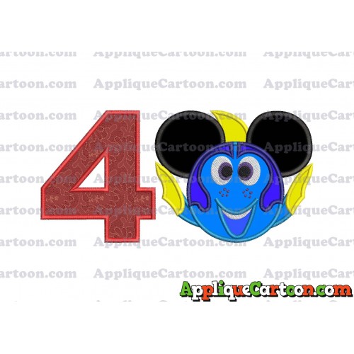 Finding Dory Applique Embroidery Design Birthday Number 4