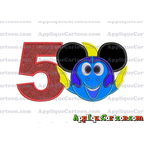 Finding Dory Applique Embroidery Design Birthday Number 5