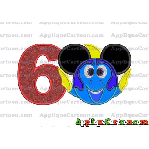 Finding Dory Applique Embroidery Design Birthday Number 6