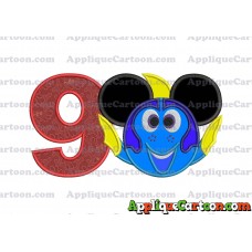 Finding Dory Applique Embroidery Design Birthday Number 9
