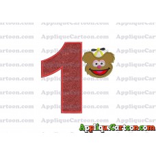 Fozzie Muppet Baby Head 01 Applique Embroidery Design Birthday Number 1