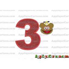 Fozzie Muppet Baby Head 01 Applique Embroidery Design Birthday Number 3