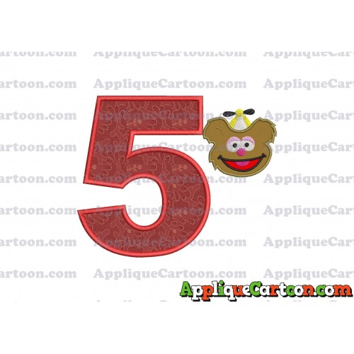 Fozzie Muppet Baby Head 01 Applique Embroidery Design Birthday Number 5