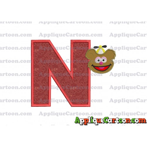 Fozzie Muppet Baby Head 01 Applique Embroidery Design With Alphabet N
