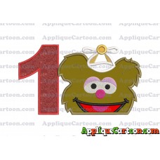 Fozzie Muppet Baby Head 02 Applique Embroidery Design Birthday Number 1