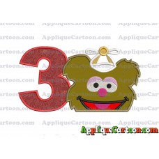 Fozzie Muppet Baby Head 02 Applique Embroidery Design Birthday Number 3