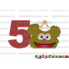 Fozzie Muppet Baby Head 02 Applique Embroidery Design Birthday Number 5