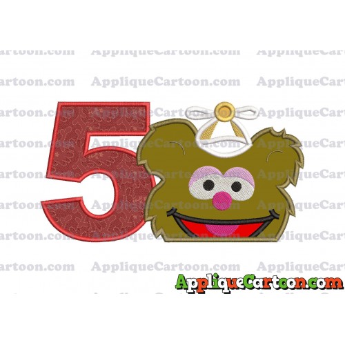 Fozzie Muppet Baby Head 02 Applique Embroidery Design Birthday Number 5