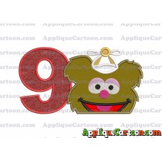 Fozzie Muppet Baby Head 02 Applique Embroidery Design Birthday Number 9