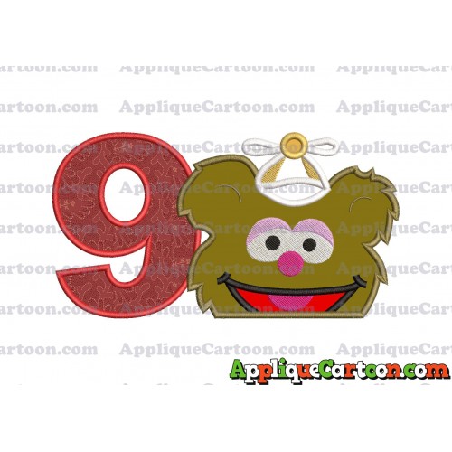 Fozzie Muppet Baby Head 02 Applique Embroidery Design Birthday Number 9