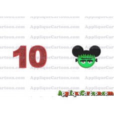 Frankenstein Mickey Ears Applique Design Birthday Number 10