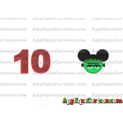 Frankenstein Mickey Ears Applique Design Birthday Number 10
