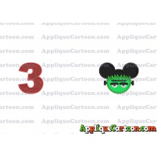 Frankenstein Mickey Ears Applique Design Birthday Number 3